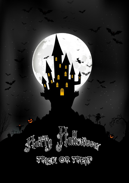 Хэллоуин фон со страшным домом в полнолуние
 - Вектор,изображение