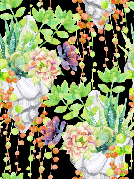 Watercolor succulents background. - Foto, afbeelding