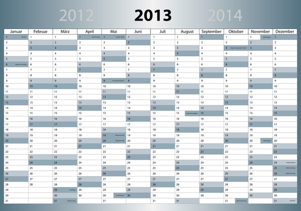 Kalender 2013, deutsch, formato DIN, mit Feiertagen
 - Vector, Imagen