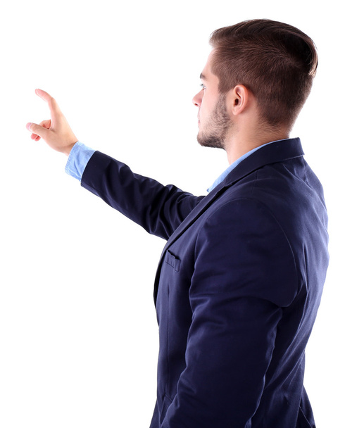 man in navy blue suit pointing - Photo, Image
