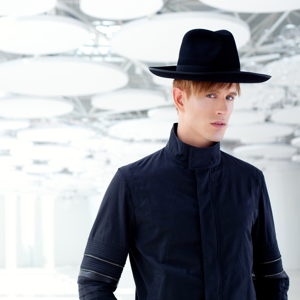 Black far west modern fashion man with hat - Foto, Imagen