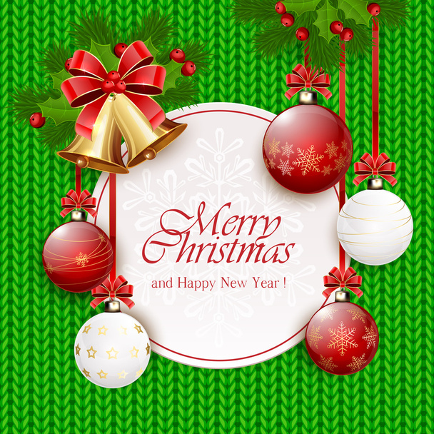 Χριστουγεννιάτικη κάρτα για πράσινο πλεκτό σχέδιο - Διάνυσμα, εικόνα