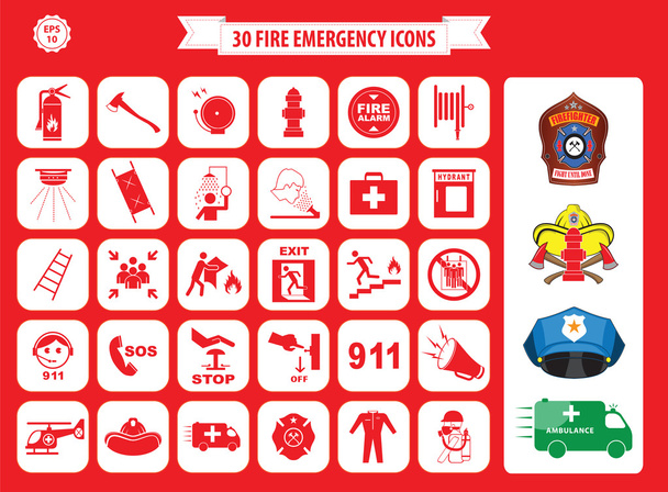Set of fire emergency icons - Vector, Image