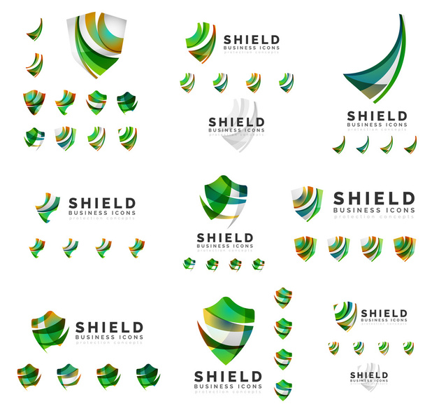Набор фирменных логотипов, иконок защиты щитов
 - Вектор,изображение
