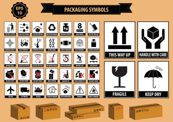 Csomagolási szimbólumok készlete - Vektor, kép