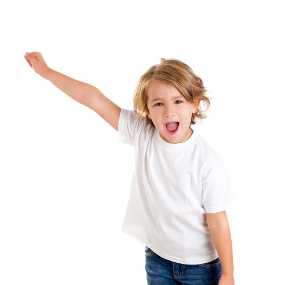 Children kid screaming with happy expression hand up - Foto, imagen