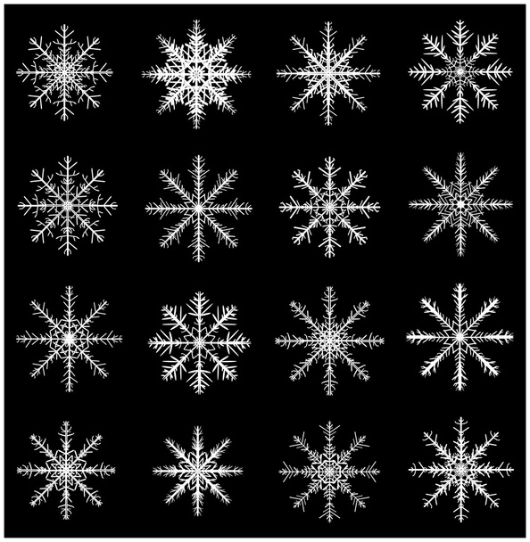 Snowflake silhouette icon, symbol, design set. Winter, christmas vector illustration isolated on black background. - Διάνυσμα, εικόνα
