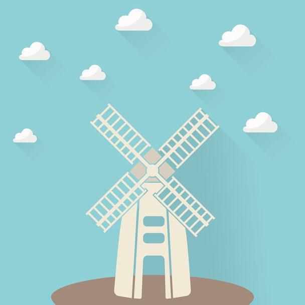 Mill on the background of sky and clouds - Vector, Image