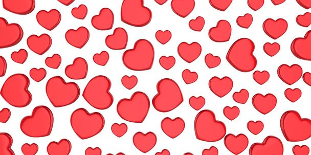Many 3D red Hearts Shapes on a white background - Photo, image