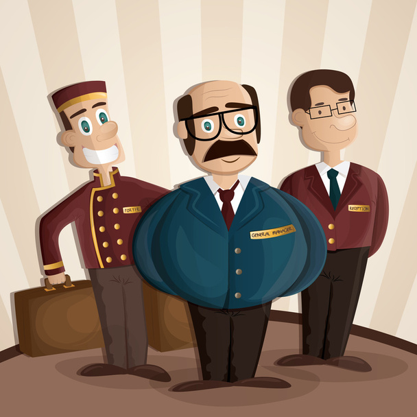 Cartoon illustration of general manager porter and receptionist - Vector, Image