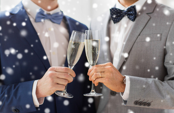 close up of male gay couple with champagne glasses - Foto, imagen