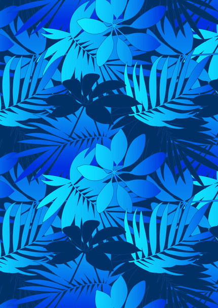 Mid and light blue tropical leaves in repeat pattern - Vector, Image