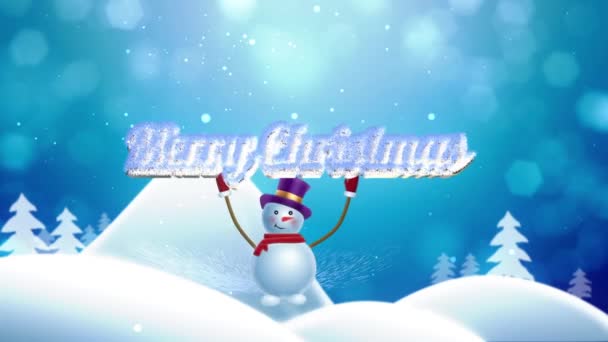 Snowman brings "Merry Christmas" words - Footage, Video