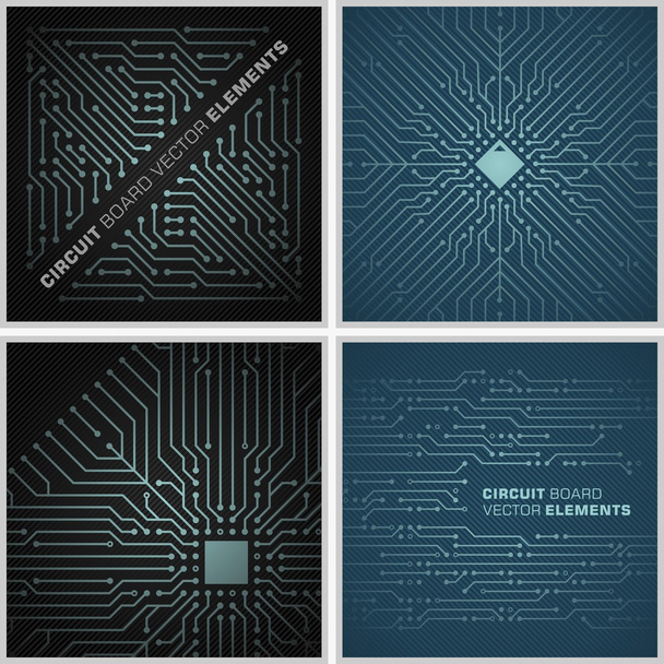 Mikrochip-Texturen / Leiterplattenvektormuster Fliesen Dekorationen schwarz und blau - Vektor, Bild