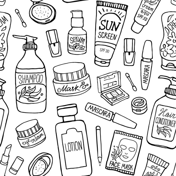make up and cosmetics icons pattern - Vector, Image