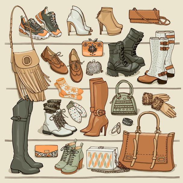 set di borse e scarpe autunno e inverno
 - Vettoriali, immagini