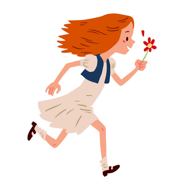 девушка бежит с цветом
 - Вектор,изображение
