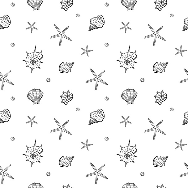 海の貝殻と星のパターン - ベクター画像