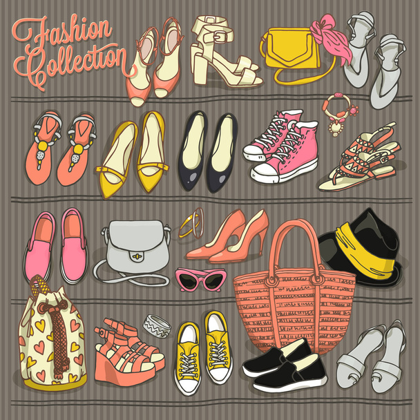 female fashion accessories set - Vector, Image
