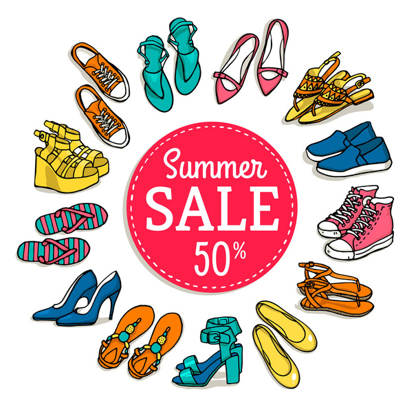 Баннер летней продажи женской обуви
 - Вектор,изображение