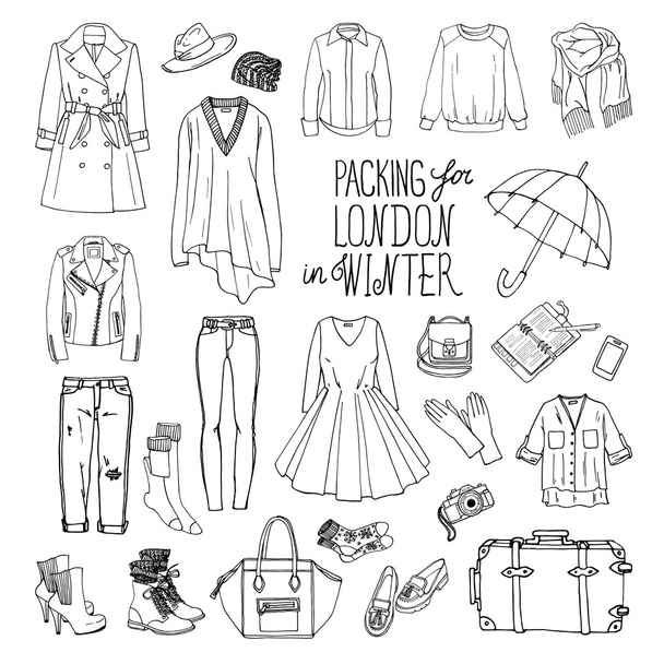 Winter clothes for London travel - Vektor, obrázek