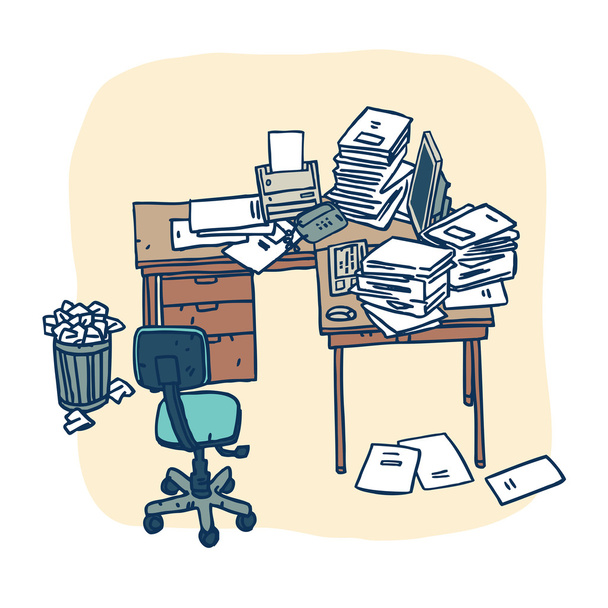 Trastorno en el espacio de trabajo de oficina
 - Vector, imagen