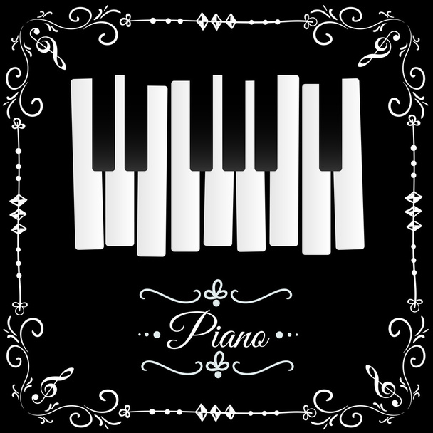 Piano on black background - Vector, Imagen