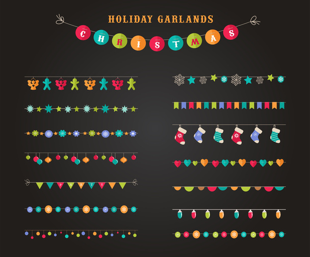 Garland - patterns, brushes, borders for Christmas and party - Vector, Image