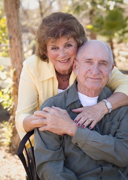 Senior Woman with Man Wearing Oxygen Tubes - Photo, Image