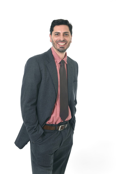 corporate portrait of young attractive businessman of Latin Hispanic ethnicity smiling in suit and tie - Photo, Image