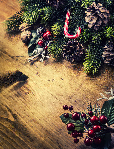 Xmas. Christmas fir tree with christmas candle and decoration. - Photo, Image