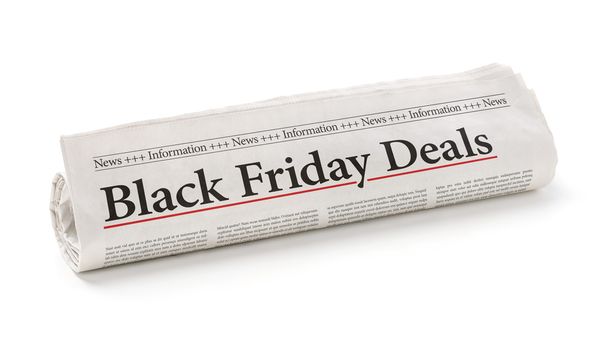Rolde krant met de kop Black Friday Deals - Foto, afbeelding