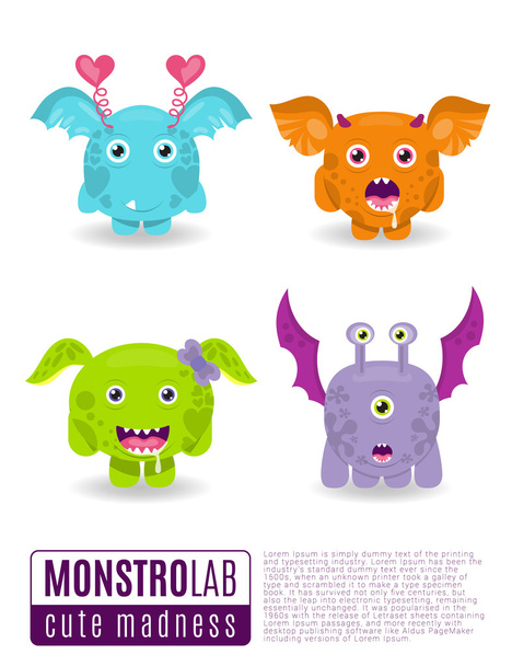 Monsters vector set. Cute cartoon monsters. - Vektor, Bild