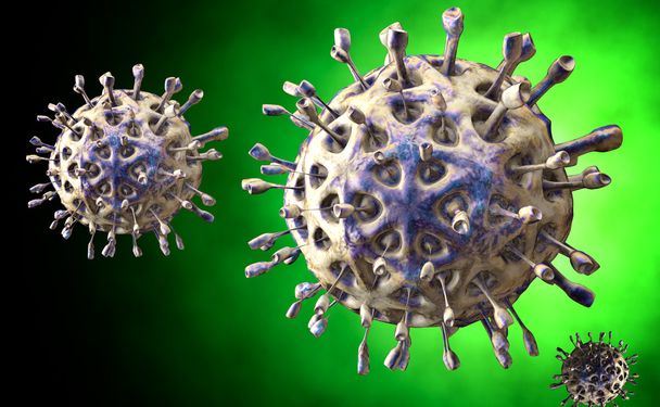 Virüs. Virüslü canlı, viral hastalığı salgın Bacteria.Viruses. 3D render - Fotoğraf, Görsel