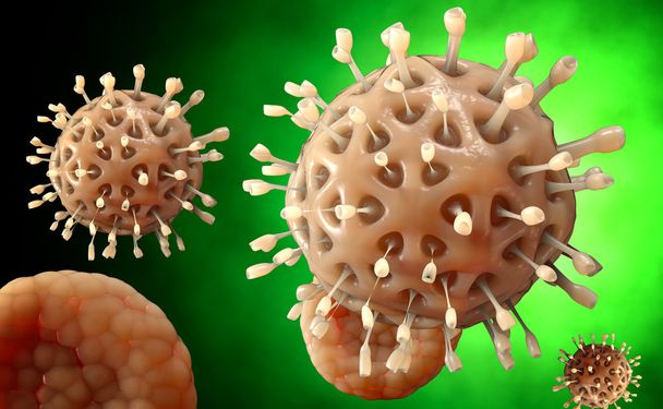 Virüs. Virüslü canlı, viral hastalığı salgın Bacteria.Viruses. 3D render - Fotoğraf, Görsel
