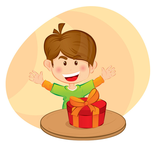 Little boy with a gift - Διάνυσμα, εικόνα