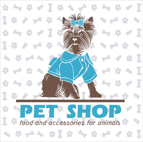 Ο σκύλος, ένα τεριέ του Γιορκσάιρ σε ένα μπλε κοστούμι, λογότυπο φορέα, κατοικίδιο ζώο pr - Διάνυσμα, εικόνα