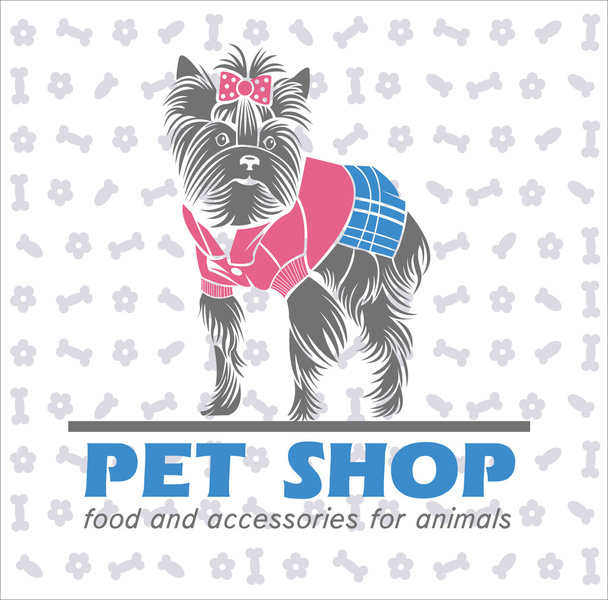 Собака, йоркширського тер'єра в рожевий костюм, векторний логотип, ПЕТ pr - Вектор, зображення