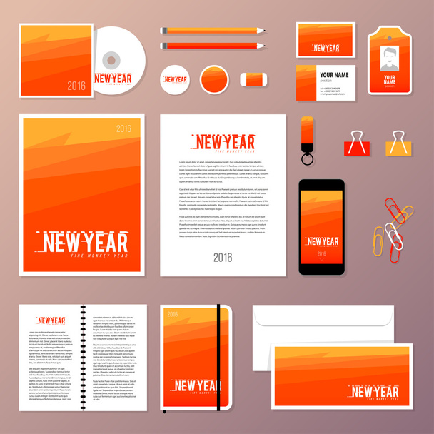 Corporate identity business set design. Vector stationery template design with new year elements, 2016. Documentation for business. - Vektor, obrázek