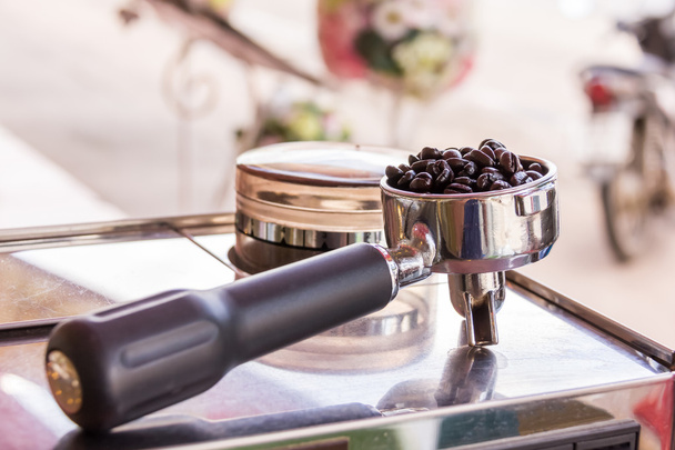 bean coffee and stainless spoon  - Photo, Image