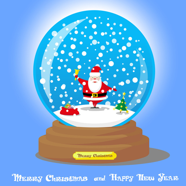 Vector Christmas Snow Globe con Babbo Natale e grandi regali borsa su sfondo sfumato blu
 - Vettoriali, immagini