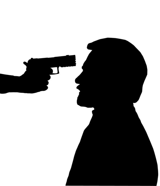 Sziluettjét az ember vezetője ellen fegyvert - Vektor, kép