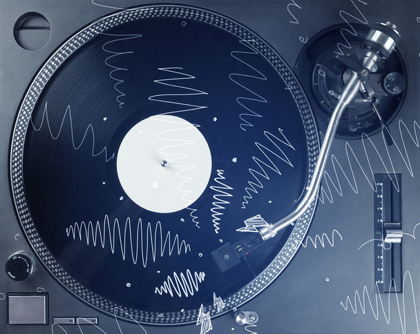 Turntable playing music with hand drawn cross lines - Foto, Imagem