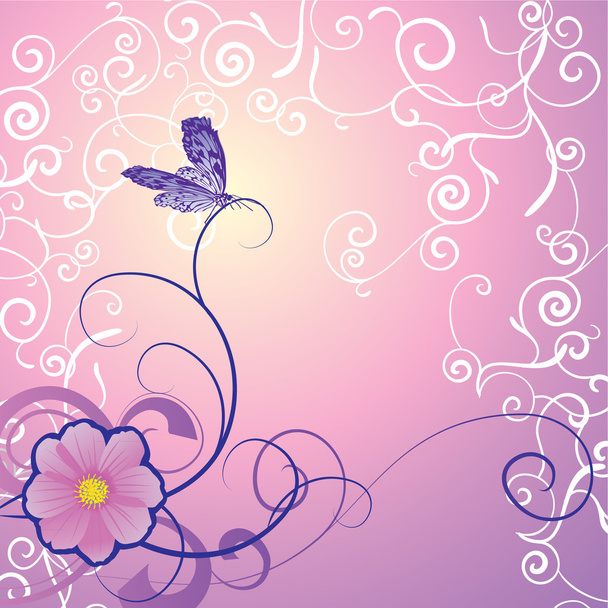 Detailed butterfly with floral ornament on magenta backdrop - Foto, Bild