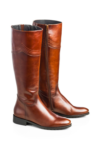 brown leather high boots - 写真・画像
