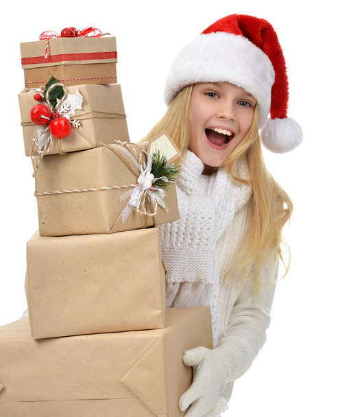 New year 2016 concept teenage girl with Christmas presents gift - Фото, изображение