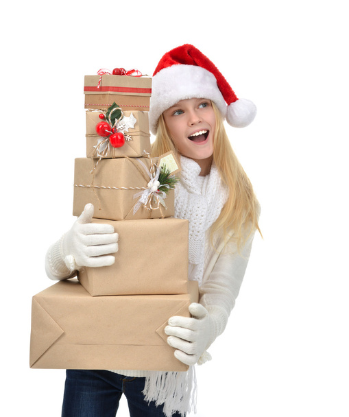 New year 2016 concept teenage girl with Christmas presents gift - Foto, Bild