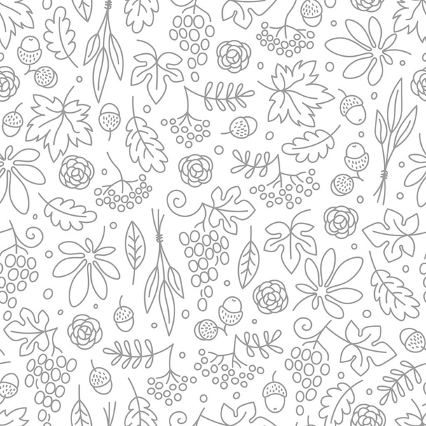 Seamless pattern with grapes, acorns, leaves and flowers. Beautiful background for Thanksgiving. - Vector, Image