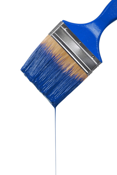 Um pincel pingando com tinta azul
 - Foto, Imagem