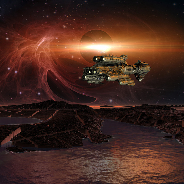 Alien Planet - 3d render manzara - Fotoğraf, Görsel